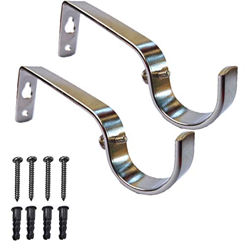 iPEAK Curtain Pole Bracket Metal Heavy Duty Rod Wall Brackets 28mm Holder Set of 2 (Silver)