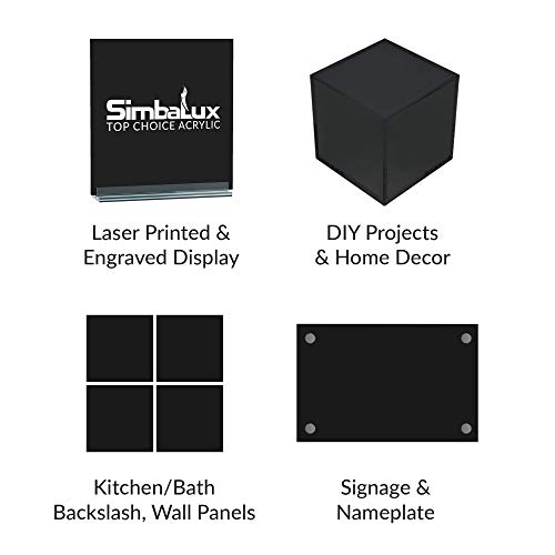 SimbaLux Acrylic Sheet Black Opaque Cast Plexiglass 12” x 12” Square Panel 1/4” Thick (6mm) Plastic Plexi Glass Board with Protective Paper for Signs, DIY Display Projects, Craft, Easy to Cut