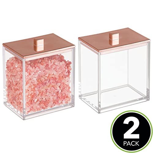 mDesign Bathroom Storage Canister for Cotton Swabs, Bath Salts, Cotton Balls Clear/Rose Gold