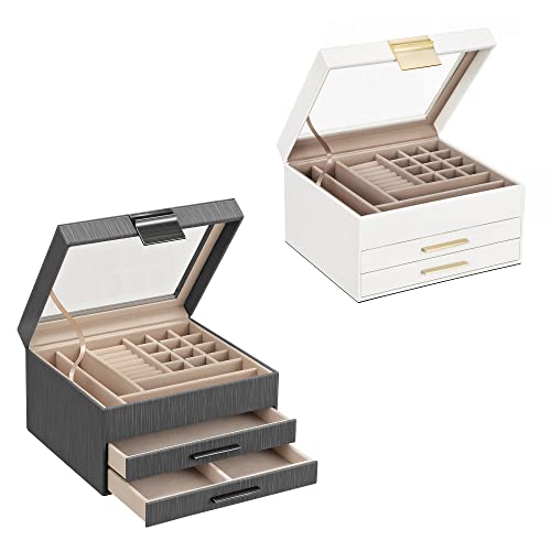 SONGMICS Jewelry Boxes with Glass Lid Bundle, 3Layer Jewelry Organisers, Gifts for Loved Ones