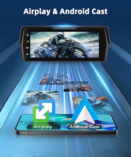 Rimoody Wireless Carplay Motorcycle Display with Dashcam 2 Front and Back Camera, 6.86 Inches Touchscreen Portable Carplay Android Car Screen for Motorbike with Mirror Link/Bluetooth/IP68 Etanche