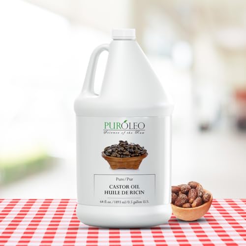 PUROLEO Castor Oil 64 Fl Oz/1893 ML (Packed In Canada) 100% Pure and Natural Hair, Lash, Beard, Eyelashes & Eyebrow Oil Black castor oil for brow lashes, Make eyelash serum, hair serum for dry hair and frizzy | huile de ricin pour huile de ricin pour cheveux