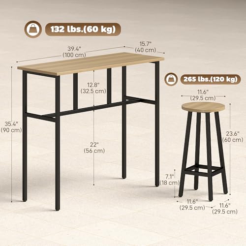HOMCOM 6-Piece Bar Table Set, 2 Breakfast Tables with 4 Stools, Counter Height Dining Tables & Chairs for Kitchen, Living Room, Grey-Brown Wood Grain