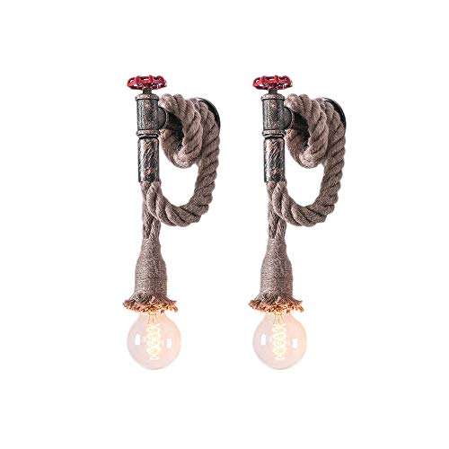 OYIPRO Industrial Wall Light Hemp Rope Wall Lighting Fixtures Vintage Wall Sconces Metal Pack of 2 for Bar Restaurant Shop Hallway