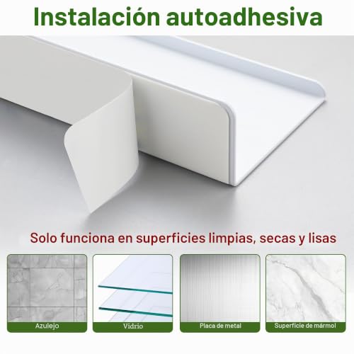 SAYAYO Wall Shelves 2 Pieces, 40 cm Decorative Adhesive Floating Shelves White Shelves, Wall Shelves without Holes for Bedroom, Bathroom, Kitchen, Living Room, Office