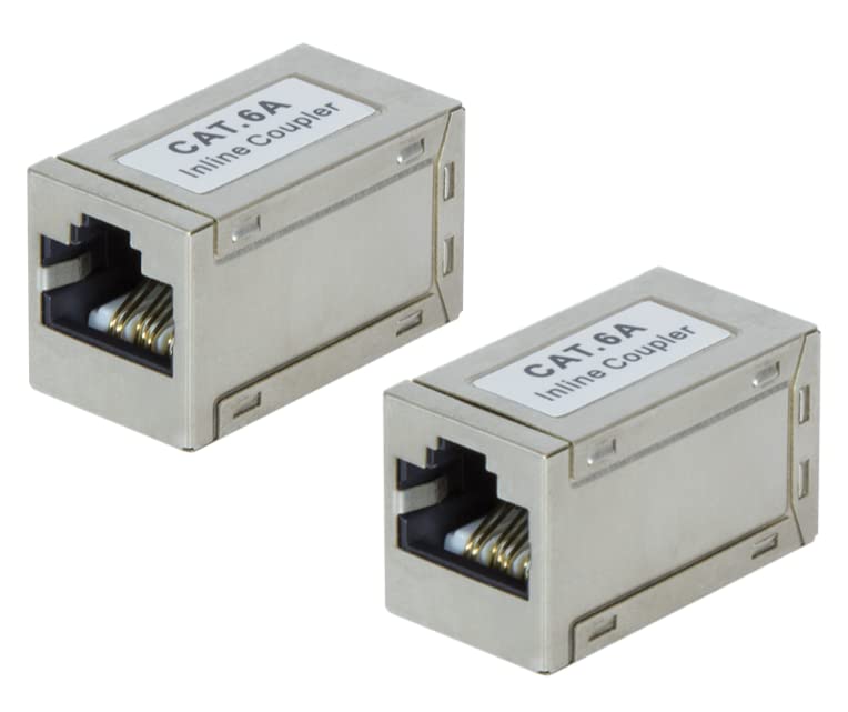 odedo Pack of 2 CAT 6A 10G 10 Gigabit RJ45 LAN Connectors Metal Shielded Extra Small Only 3 x 1.7 x 1.6 cm Coupling CAT 6 6A & CAT 7 Network Cable Extended Inline Coupler STP
