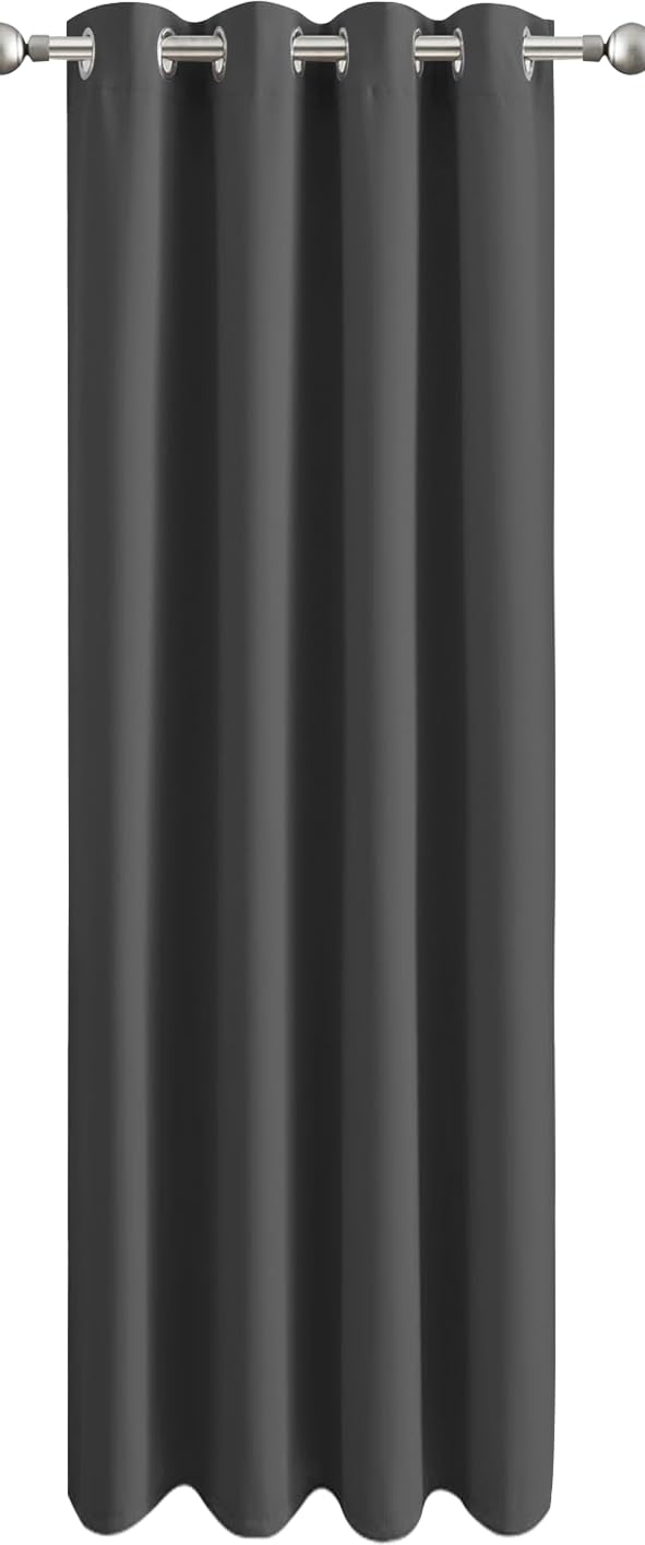 Aspire Homeware Grey Blackout Curtains for Bedroom - Eyelet Door Curtains 66 x 84 inch Drop Thermal Insulated Super Soft Ring Top Living Room Window Curtain with Matching Tieback, Single Panel