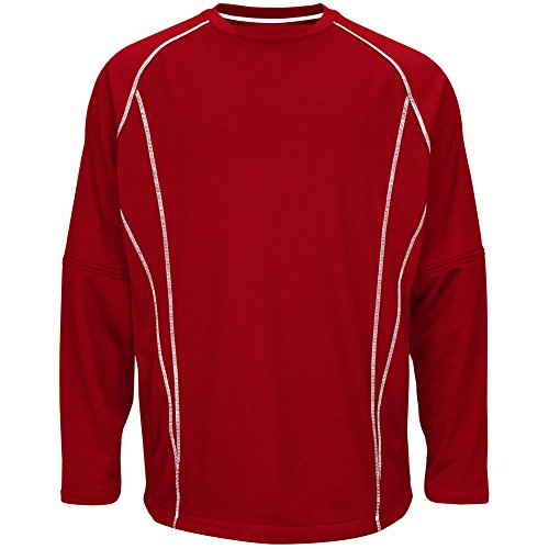 Majestic Youth On-Field Fleece Practice Pullover , Scarlet white , X-Large
