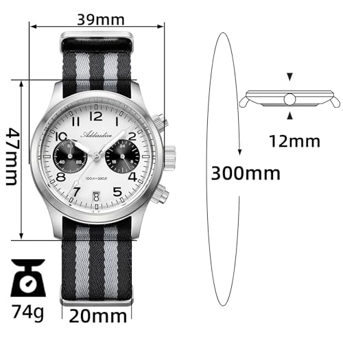 ADDIESDIVE 39 MM Chronograph Watch Panda Dial Quartz VK64 Movement Synthetic Sapphire Super Lume 100 M Mens Waterproof Watches Comfortable Nylon Strap