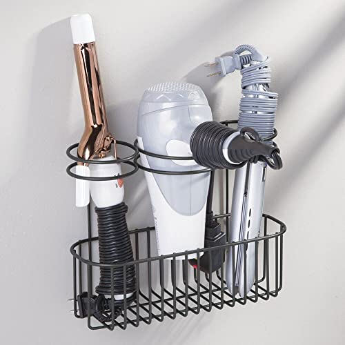 mDesign Steel Bathroom Wall Mounted Hair Tool Storage Organizer