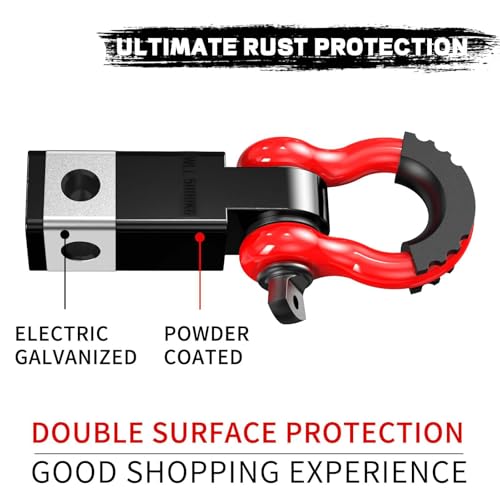 Tow Hitch Receiver 2", 45,000 lbs Break Strength Shackle Hitch with 5/8" Screw Pin, 3/4" Shackle, Red & Black Towing Accessories for Vehicle, Trailer & Off-Road Recovery