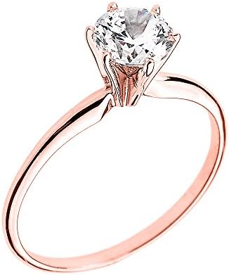 10k Rose Gold Elegant Cubic Zirconia Solitaire Engagement Ring