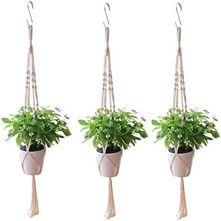 Amazon 植物スタンド 手で吊るすフラワーバスケット 屋内と屋外の吊るす植物スタンド 吊るすフラワーポットスタンド 装飾用のフラワーポット3個 白 フラワースタンド 園芸ラック