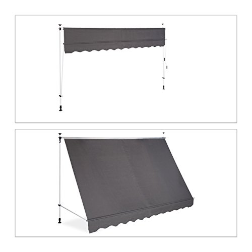 Relaxdays Klemmmarkise Balkon, Handkurbel, höhenverstellbar, UV-beständig, ohne Bohren, Polyester, 300 cm breit, grau – Bild 6