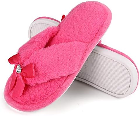 Princess Bejeweled Flip Flops for Girls and Women, Little Big Kid Fuzzy Indoor Slippers with Soft Nonslip Rubber Sole
