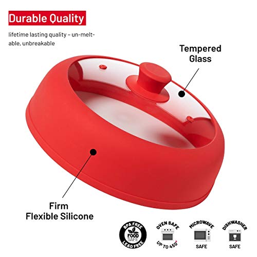 Bezrat Vented, Silicone and Glass Microwave Plate Cover for Food, Large