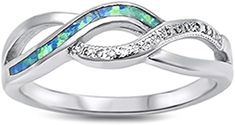 Oxford Diamond CoLab Created Blue Opal Twisted Band Infinity .925 Sterling Silver Ring Sizes 4-12