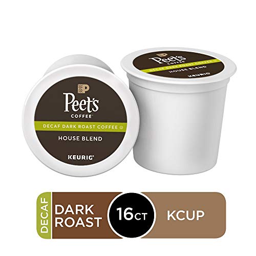 Peet's Coffee Decaf House Blend, Dark Roast, 16 Count Single Serve K-Cup Decaffeinated Coffee Pods for Keurig Coffee Maker