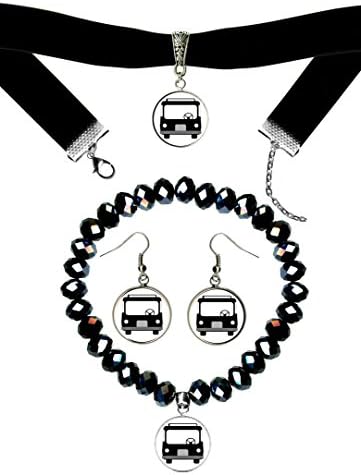 Bus Black Velvet Choker, Crystal Bracelet &amp; Earrings Set