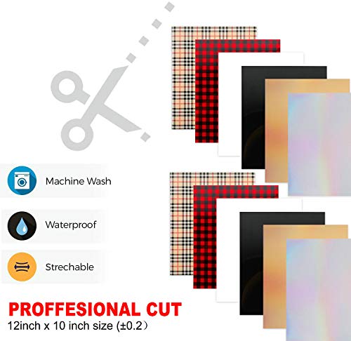 Heat Transfer Vinyl for T-Shirt Christmas Buffalo Plaid Iron On Vinyl Sheet PU HTV Bundle with Tweezers Assorted Colors Works with Cricut and Other Cutters -12’’X10’’-12PCS