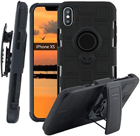 YooGoal Belt Clip Case for iPhone Xs Holster case,Heavy Duty Shockproof with Kickstand Swivel Belt Clip 3 in 1 Hybrid Hard PC & Soft TPU with Ring Protective Cases for iPhone Xs & iPhone X 5.8" Black