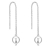 Cat Long Chain Threader Sterling Silver Hypoallergenic Drop Dangle Earrings, Light weight Chain is Dainty and not too long Easy to Wear Comfortable,Suitable for all Women and Girls the Perfect Gift