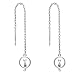 Cat Long Chain Threader Sterling Silver Hypoallergenic Drop Dangle Earrings, Light weight Chain is Dainty and not too long Easy to Wear Comfortable,Suitable for all Women and Girls the Perfect Gift