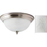 Canarm 2-Light Flush Mount, 13-Inch Brushed Nickel Finish with Alabaster Glass, Low-Profile Lighting for Bedroom, Hallway or 