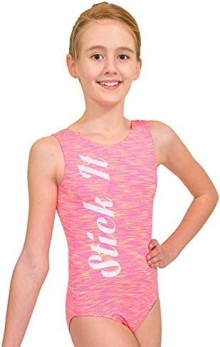 DESTIRA Stick It Graphic Leotard for Girls Gymnastics, Child S / 6-7