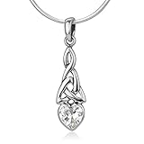 Chuvora 925 Sterling Silver Triquetra Celtic Knot Gemstone Heart Endless Love Pendant Necklace, 18