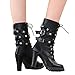 Mostrin Women Motorcycle High Heels Punk Buckle Rivet Strap Combat Military Mid Calf Boots Black