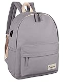 Veenajo Canvas Classic Backpack for School Travel Daypack Laptop Backpack with USB Charging Port (Grey)