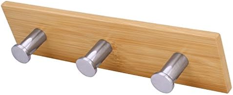 Bamboo Stainless Steel Towel Hook,Cyanbamboo Wall Hook Rack with 3 Hooks for Hat Coat Clothes Hanging (T type)