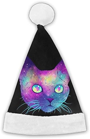 Matthew Schrock Crazy Cat Printed Santa Hat For Adults And Children Plush Red &amp; Comfort DIY Christmas Halloween Costume Medium White