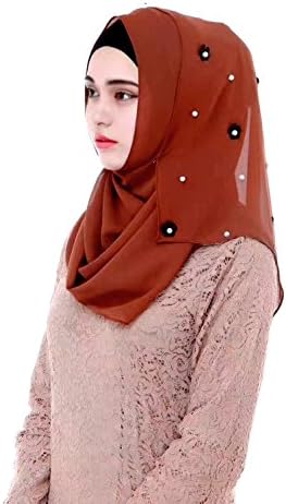 Uphily Chiffon Hijab Floral Scarf Head Cover Girl Muslim Hijab Long Shawl Turban Cafe,180x70Cm