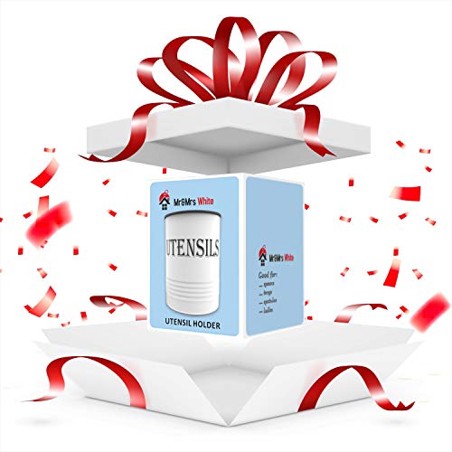 Utensil Holder Large Kitchen Utensil Crock Cooking White and Black