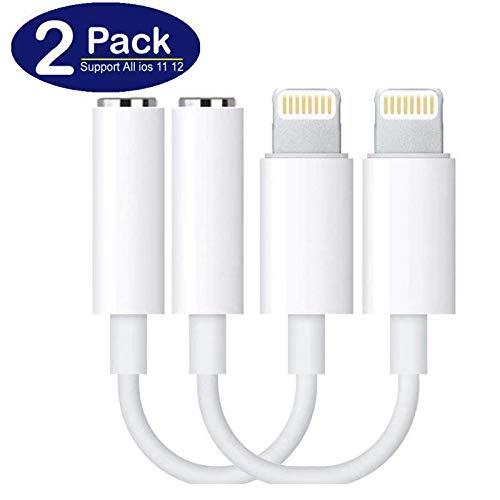 Headphone Adapter 3.5 mm Dongle Support iOS 10 11 12 for Phone Xs/XR/XS Max/X /8/8Plus 7/7Plus and More Earphone Adaptor Female Connector Audio Cable Earbuds Accessories Aux Converter(2 Pack)