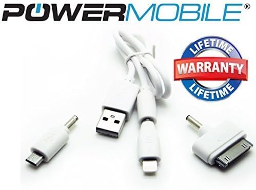 PowerMobile™ 3 Plus 1 Premium Charging Cable for All Apple Mobile Devices - Android Phones and Tablets - Windows Phone - Bluetooth Speakers and Most Mobile Devices - Compatible With Most External Power Banks - Includes Adapters for Most Smartphones and Tablets - Fast Charging For iPhone 6 5s 5c 5 4S 4 3GS 3G, iPad Air mini, Galaxy S5 S4, Tab 2, Note 3 4, LG G3, Nexus, HTC One M8, MOTO X, PS Vita and Many More **Lifetime Replacement Warranty!** USB to Lightning Cable - Get This Cable Now To Charge Your Devices!