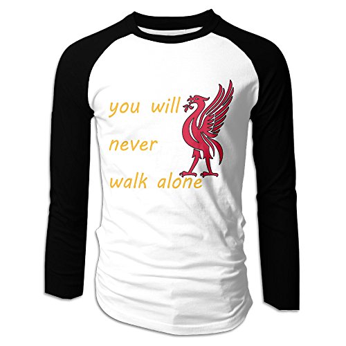 You Will Never Walk Alone Men's Casual Raglan Baseball Long Sleeve Shirt Black Size L