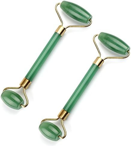 2 Pack Jade Gua Sha Scraping Massage Tool Hand Made Aventurine Jade Guasha Roller, Double-Head for Graston SPA Acupuncture Therapy Treatment on Face Arm Foot (Green)