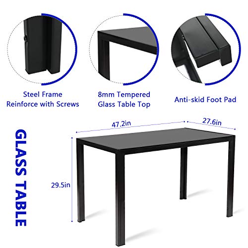 BAHOM 7 Piece Kitchen Dining Table Set for 6, Glass Table and PU Leather Chairs Set of 6 for Breakfast, Black - Thumbnail 2