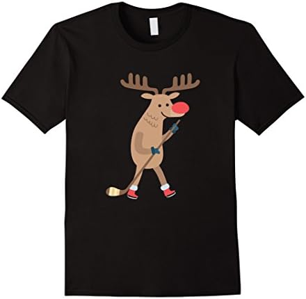 Mens Ice Hockey Reindeer T-Shirt Christmas Pajama Tee Large Black