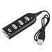DHB 4 Port Mini USB 2.0 Hub for Laptop PC High Speed 480Mbps Black