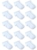 Coobey 15 Pack Kids' Half Cushion Low Cut Athletic Ankle Socks Boys Girls Ankle Socks (2-4 Years, White)