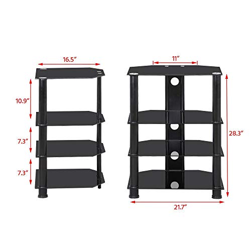 Yaheetech 4 Tier Component Media Stand Audio Video Rack Entertainment Center with Cable Management Storage for Xbox Playstation Speakers Cable Boxes Black Glass Desktop 110Lb Capacity