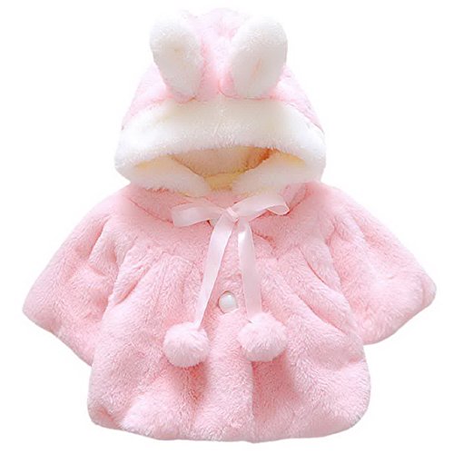 Baby Girl Kids Cute Winter Shawl Jacket Princess Fur Dress Coat Overcoat Button Closure Hoodie for 1-2 Years Old Pink