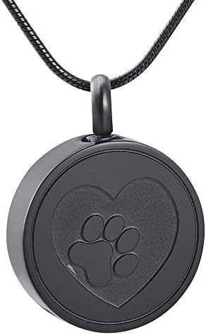 Pet Paw Print Heart Cremation Urn Locket Necklace Hold Dog/Cat Ashes Casket Keepsake Jewelry (Black)