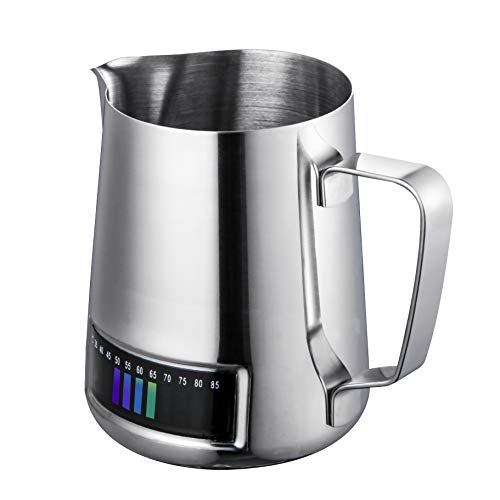 Milk Frothing Pitcher, Stainless Steel Creamer Frothing Pitcher With Integrated Thermometer 20 oz (600 ml), Chrome