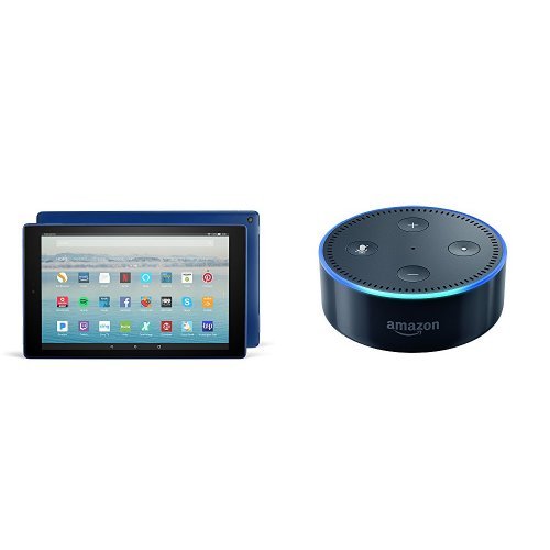 Fire HD 10 Tablet with Alexa Hands-Free, 32 GB, with Special Offers (Marine Blue) + Echo Dot (Black)