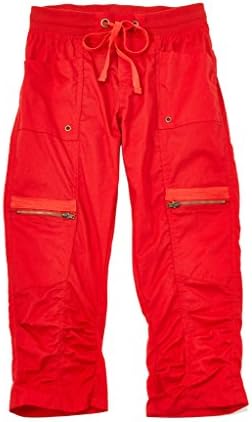 [28214R-RED-S] Rouge Collection Capri Pants for Women, Drawstring Elastic Waist, Zipper Pockets